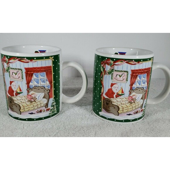 Christmas Santa Train Coffee Mugs Breckenridge Holidays Set of Two Collectible - Picture 1 of 12